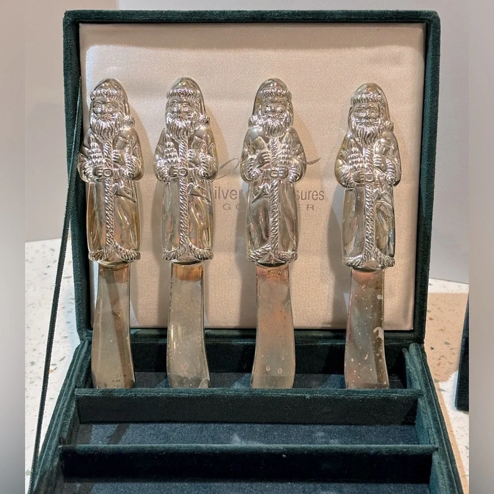 Godinger Silver Art Co. Holiday Christmas Serving‎ Set Santa Clause & Trees